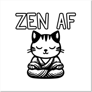 Cute Zen AF Meditating Cartoon Monk Cat Posters and Art